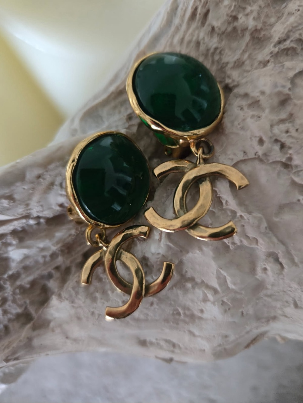 CHANEL Gold-Tone Drop Earrings RARE Gripoix clip ons